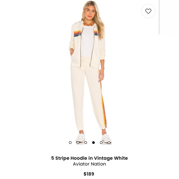 Women's Cream Zip-Up Hoodie with Rainbow Stripes 5 stripe hoodie in vintage whit - Picture 3 of 9